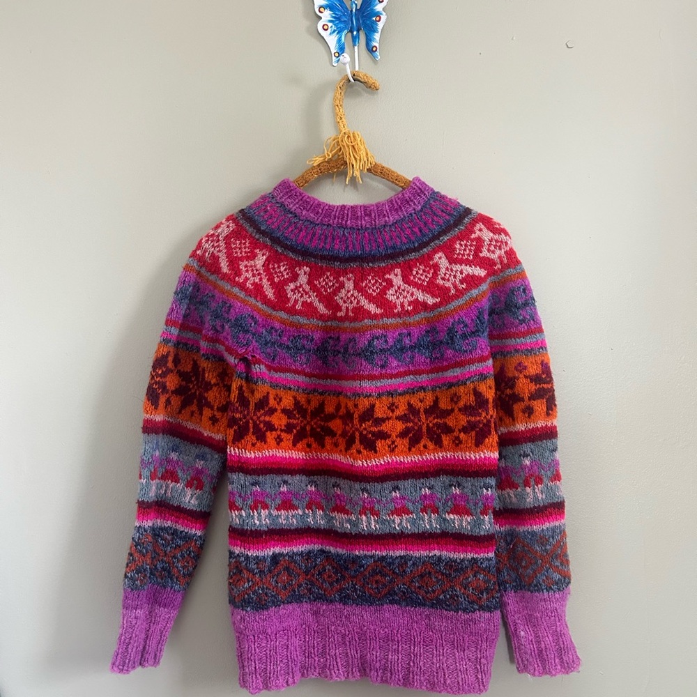 1980s Vintage Wool Colorful Patterned Women's Sweater